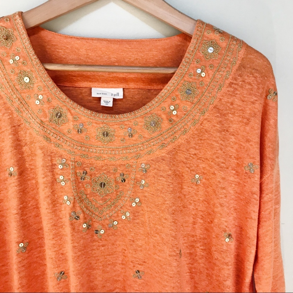 ❌J Jill | Love Linen Orange Sequin Tunic Shirt XS - Picture 2 of 6